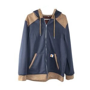 Carhartt Mens XL Full Zip Hoodie Two Tone Charcoal Gray Tan Faux Suede Accent